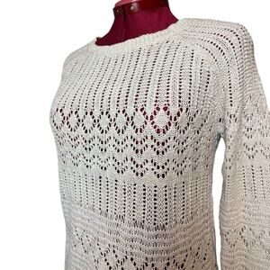 Bluenotes cotton blend crochet/knit crew neck raglan long sleeve top